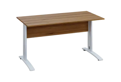 EPK 17 - 14 stůl kancelářský, kovová podnož bílá, deska 18 mm, široký 1400 mm, ořech světlý